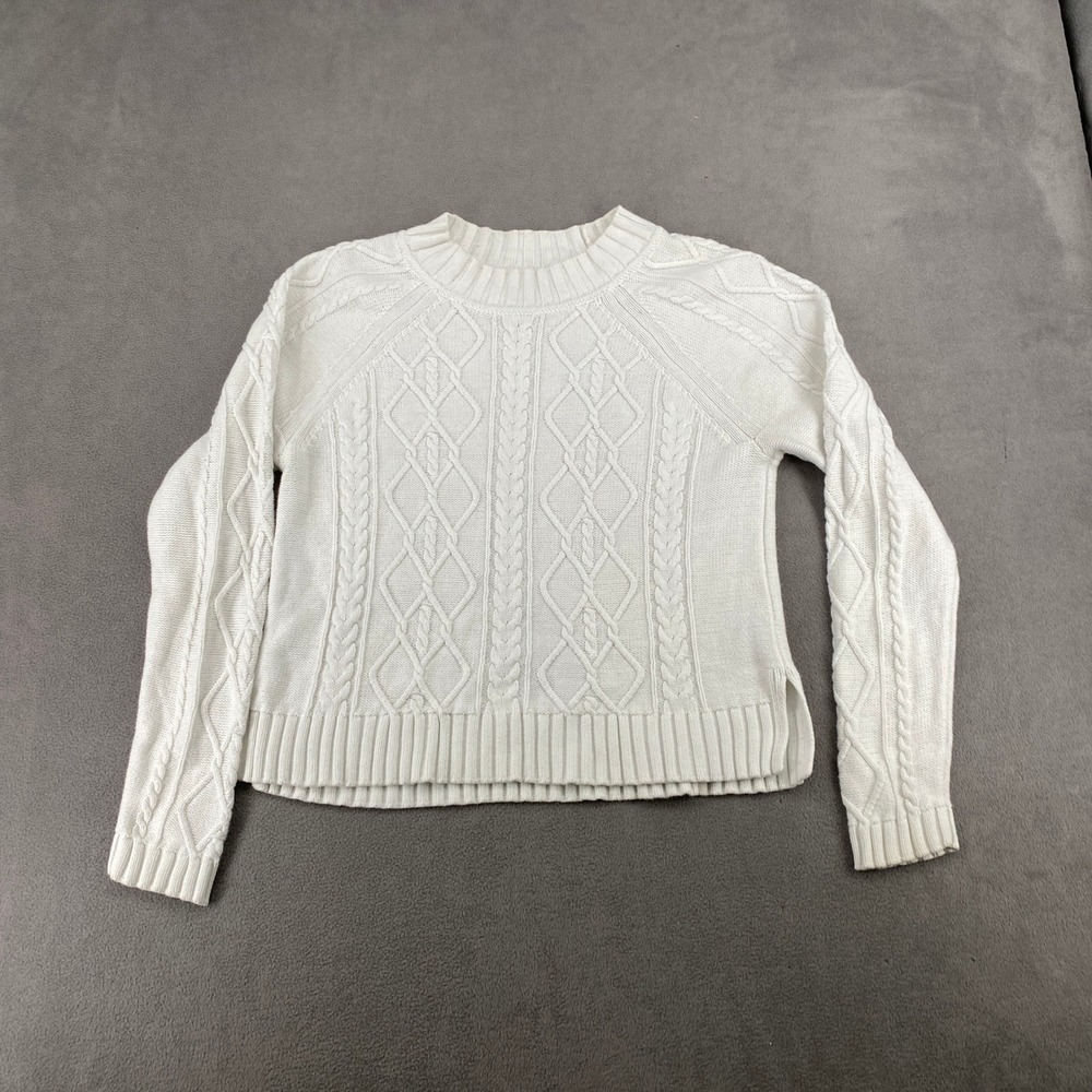 Gap Womens White Cable Knit 100% Cotton Crew Neck Sweater Size M 7150